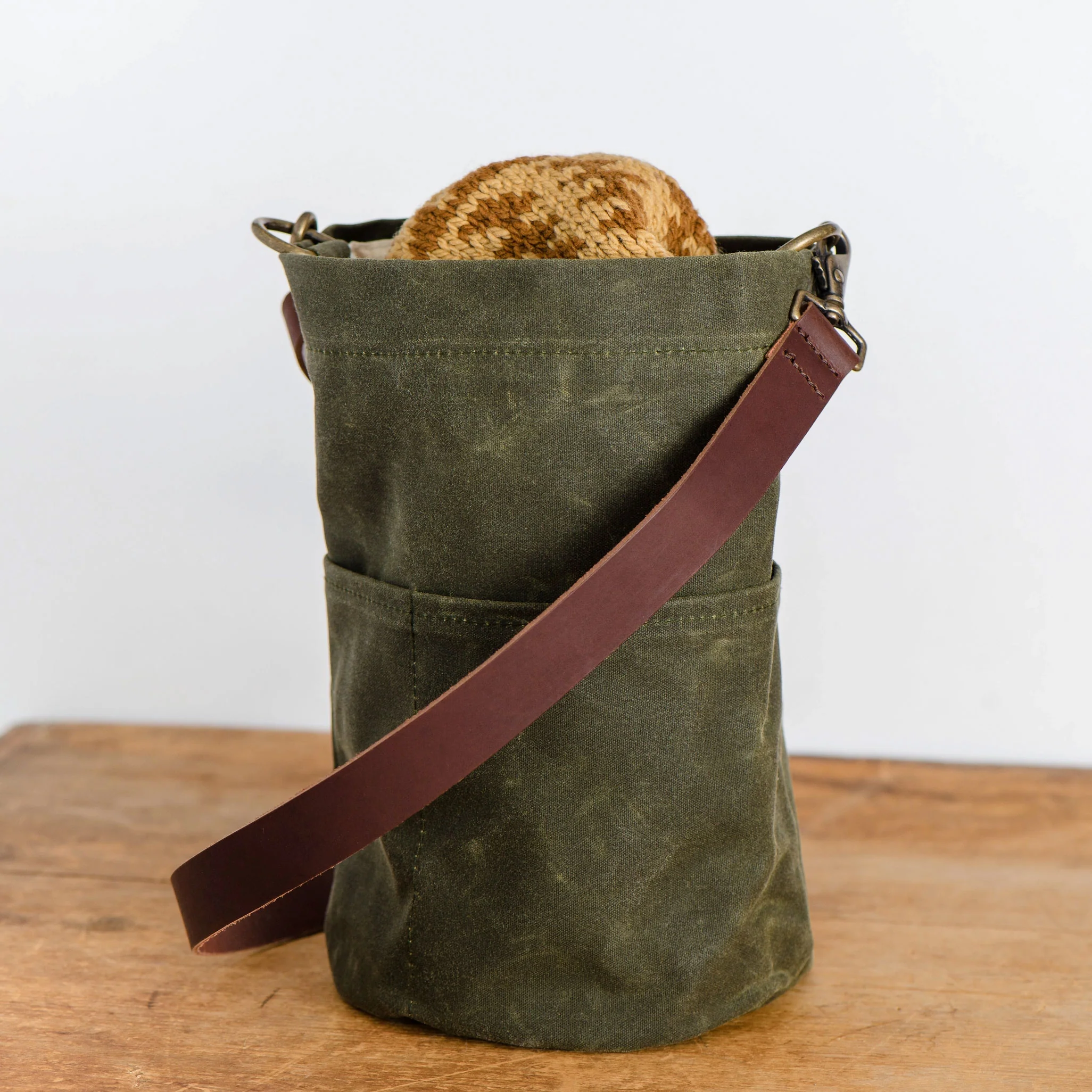 Waxed Canvas Bucket Bag | Knitter Gift - Image 4
