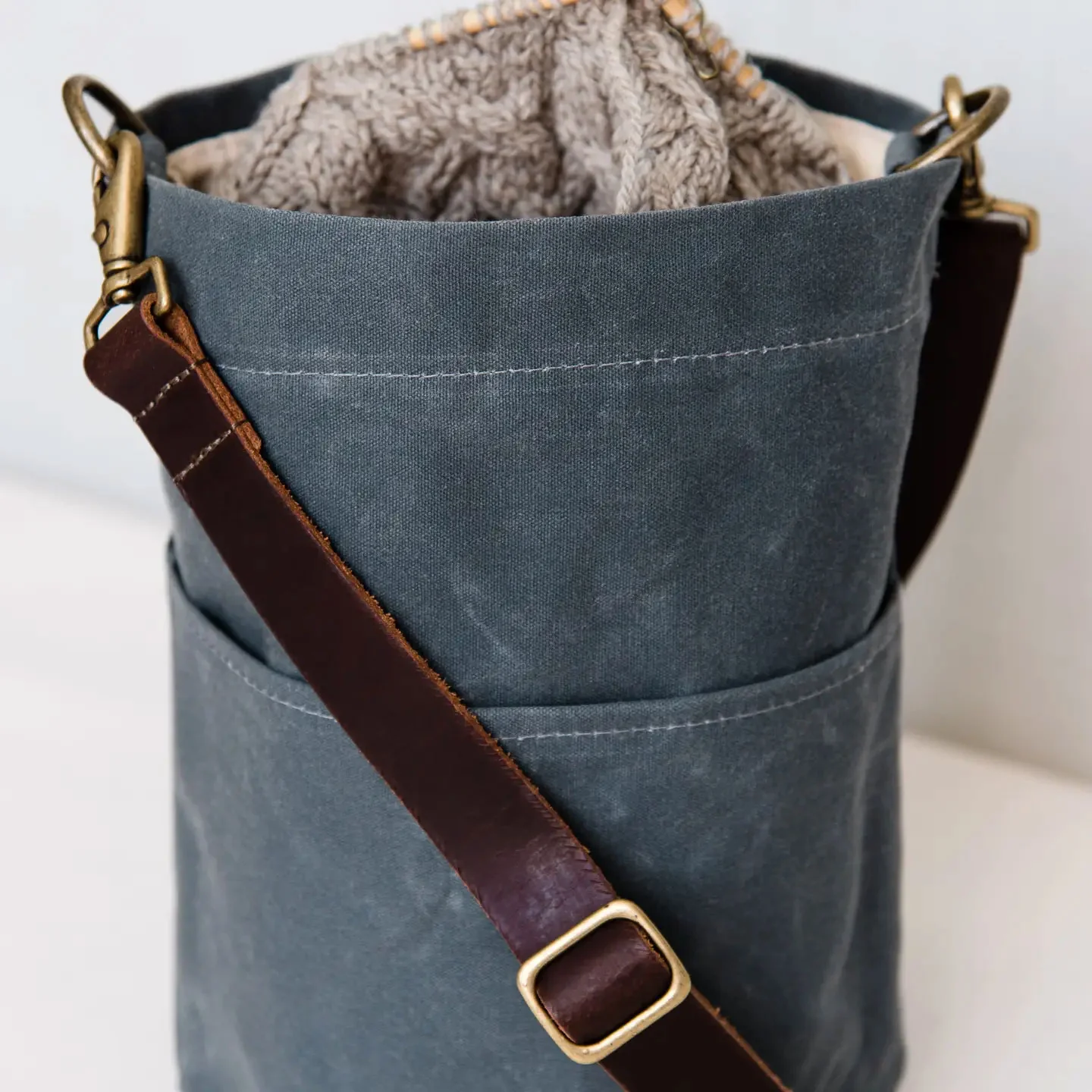 Waxed Canvas Bucket Bag | Knitter Gift - Image 6